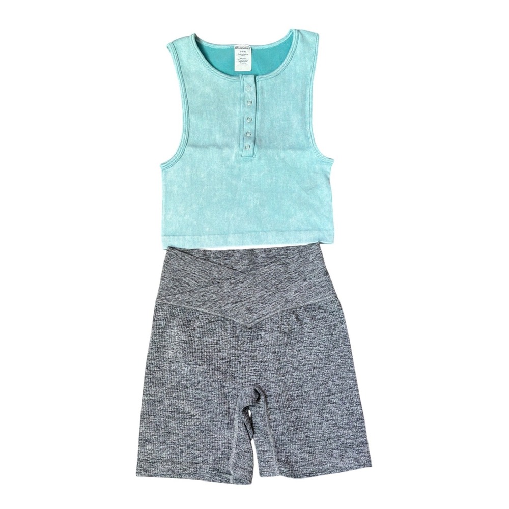 No Boundaries Teal Henley Tank & Colsie Grey Crossover Biker Shortsā Set Small